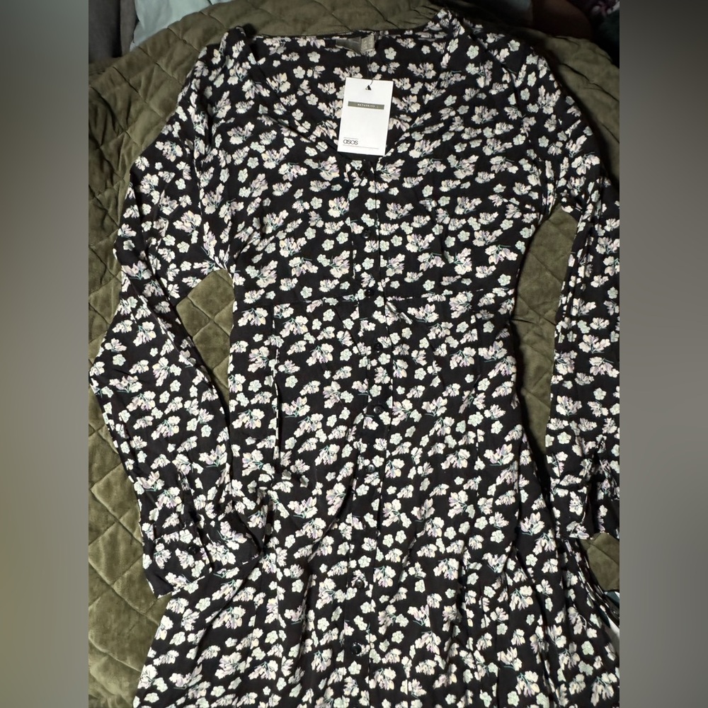ASOS Long Sleeve maternity Dress with White Floral Pattern